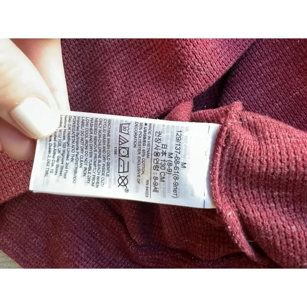 GAP KIDS Boys Youth Maroon Waffle Knit Textured Hoodie Pullover Sweatshirt M 8-9